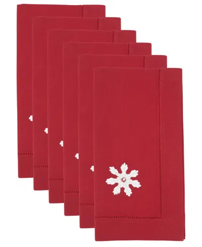 Saro Lifestyle Embr'd Snowflake Hemstitch Napkin, Set Of 6 In Red