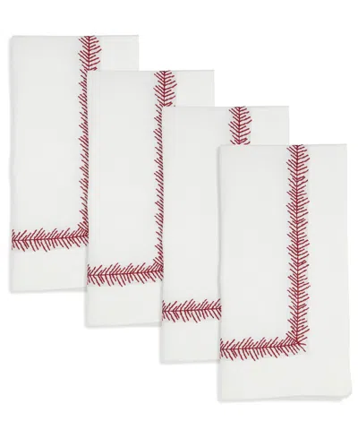 Saro Lifestyle Embroidered Border Table Napkin, Set Of 4 In Red