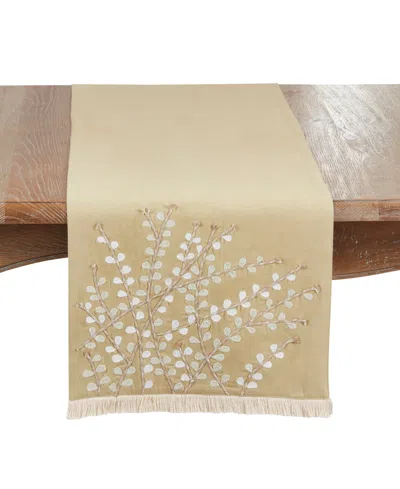 Saro Lifestyle Embroidered Botanical Table Runner, 16" X 72" In Brown