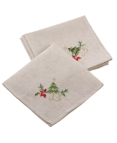 Saro Lifestyle Embroidered Christmas Tree Design Napkins, Set Of 4 In Brown