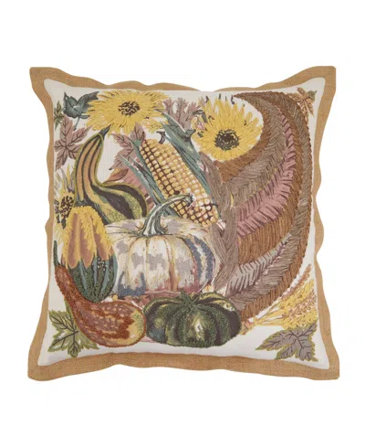Saro Lifestyle Embroidered Cornucopia Poly Filled Decorative Pillow, 20" X 20" In Multi