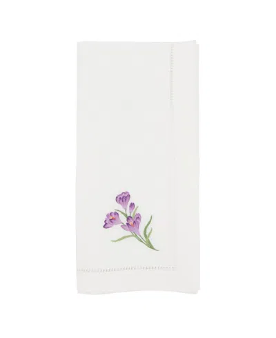 Saro Lifestyle Embroidered Crocus Blossom Napkin Set Of 6, 20"x20" In White