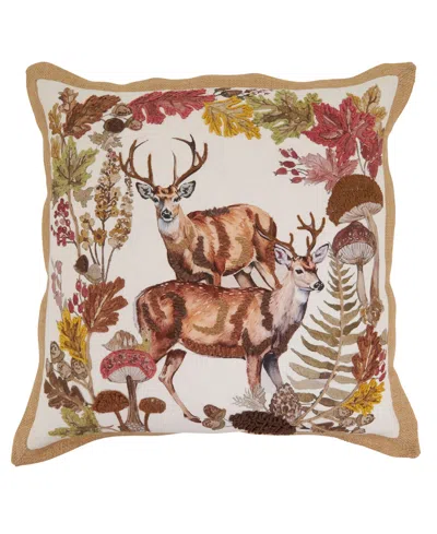 Saro Lifestyle Embroidered Deer Down Filled Decorative Pillow, 20" X 20" In Animal Print