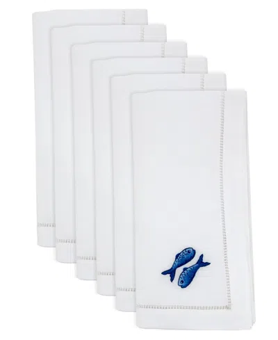 Saro Lifestyle Embroidered Double Fish Cotton Napkins, Set Of 6 In White