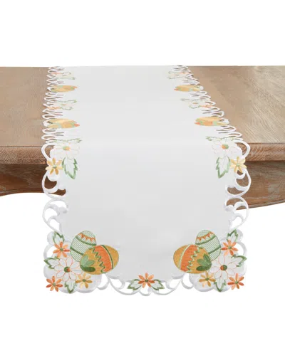 Saro Lifestyle Embroidered Easter Eggcellent Table Runner, 16"x72" In White