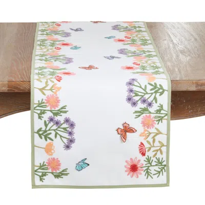 Saro Lifestyle Embroidered Floral Butterfly Decorative Table Runner In Multi