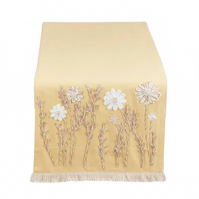 Saro Lifestyle Embroidered Floral Decorative Table Runner In Yellow