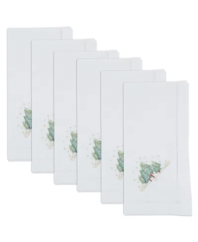 Saro Lifestyle Embroidered Holiday Tree Cotton Napkins, Set Of 6 In White