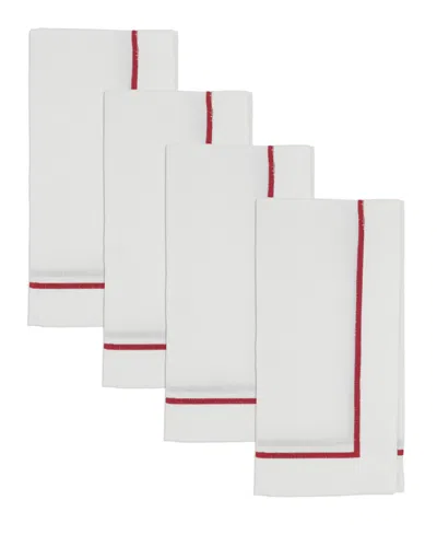 Saro Lifestyle Embroidered Line Design Napkins, Set Of 4 In Red