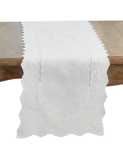 Saro Lifestyle Embroidered Linen Blend Table Runner, 16" X 45" In White