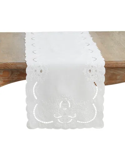 Saro Lifestyle Embroidered Linen Scalloped Table Runner, 16" X 54" In White
