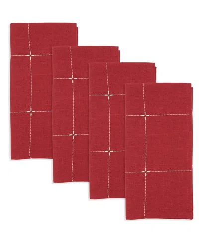 Saro Lifestyle Embroidered Napkin, Set Of 4 In Red
