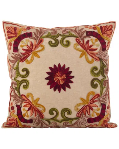 Saro Lifestyle Embroidered Pillow In Multicolor