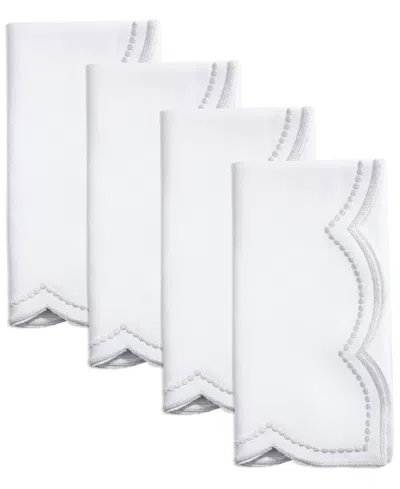 Saro Lifestyle Embroidered Polka Dot Napkin, Set Of 4 In Silver