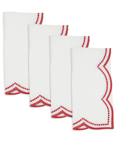 Saro Lifestyle Embroidered Polka Dot Napkin With Scallop Edge, Set Of 4 In Multi