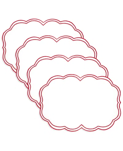 Saro Lifestyle Embroidered Polka Dot Placemat With Scallop Edge, Set Of 4 In Red
