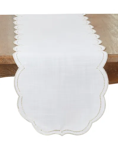 Saro Lifestyle Embroidered Polka Dot Table Runner, 16" X 70" In Champagne