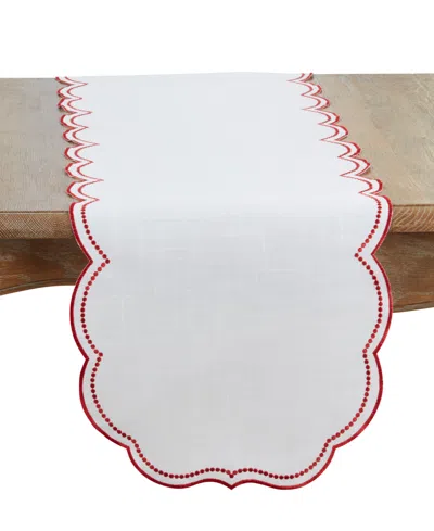 Saro Lifestyle Embroidered Polka Dot Table Runner With Scallop Edge, 16" X 70" In Red