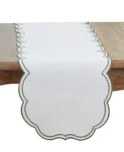 Saro Lifestyle Embroidered Polka Dot Table Runner With Scallop Edge, 16" X 70" In Green