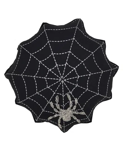 Saro Lifestyle Embroidered Spider Web Poly Filled Decorative Pillow, 18" X 18" In Black