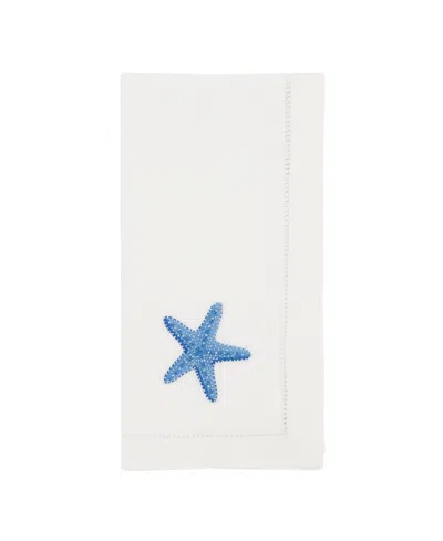 Saro Lifestyle Embroidered Starfish Serenade Napkin Set Of 6, 20"x20" In White