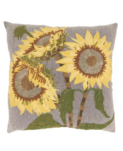 Saro Lifestyle Embroidered Sunflower Down Filled Decorative Pillow, 20" X 20" In Yellow