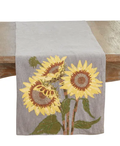 Saro Lifestyle Embroidered Sunflower Table Runner, 16" X 72" In Gray