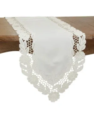 Saro Lifestyle Embroidered Table Runner With Floral Design, 68" X 16" In Open White