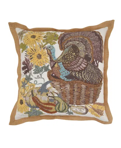 Saro Lifestyle Embroidered Turkey Poly Filled Decorative Pillow, 20" X 20" In Multi