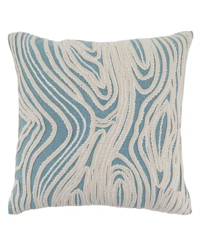 Saro Lifestyle Embroidered Wave Decorative Pillow, 18" X 18" In Blue