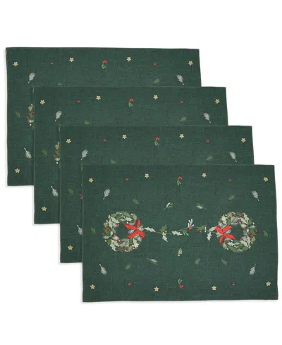 Saro Lifestyle Embroidered Wreath Placemat, Set Of 4 In Green