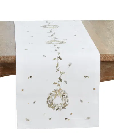 Saro Lifestyle Embroidered Wreath Table Runner, 16" X 70" In White