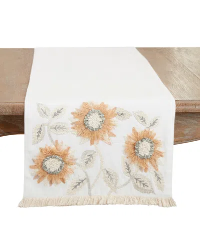Saro Lifestyle Enchanting Sunflower Embroidered Table Runner, 16"x72" In Ivory