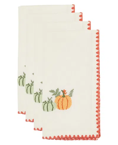 Saro Lifestyle Fall Pumpkins Napkin, Set Of 4 In Orange
