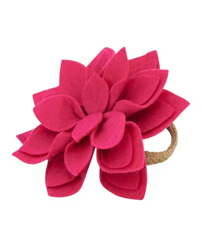 Saro Lifestyle Felt Blossom Napkin Ring Set Of 4,set In Fuchsia