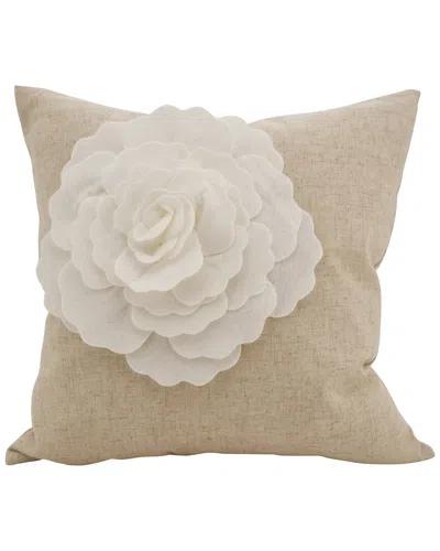 Saro Lifestyle Felt Flower Pillow In Ivory