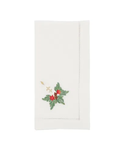 Saro Lifestyle Festive Candle Embroidered Napkin Set Of 6, 20"x20" In White