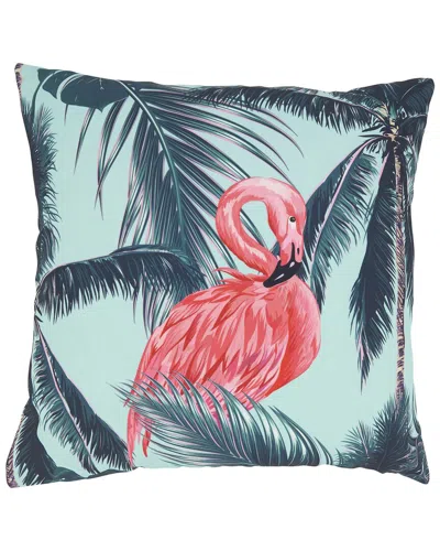 Saro Lifestyle Flamingo & Palm Tree Outdoor Pillow In Teal