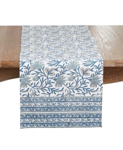 Saro Lifestyle Floral Cotton Table Runner, 16" X 72" In Blue