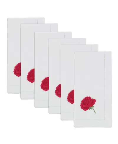 Saro Lifestyle Floral Embroidered Cotton Decorative Napkins, Set Of 6 In Red