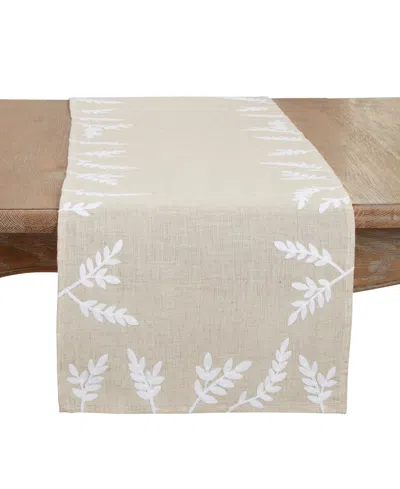 Saro Lifestyle Foliage Embroidery Table Runner, 16"x54" In Natural