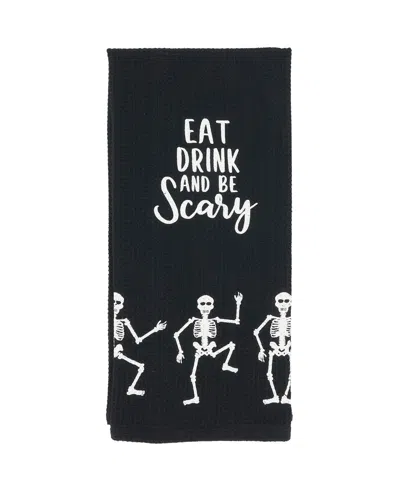 Saro Lifestyle Frightful Feast Skeleton Kitchen Towel Set Of 4,18"x28" In Black