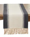 Saro Lifestyle Fringe Detail Banded Table Runner, 16" X 72" In Black,natural