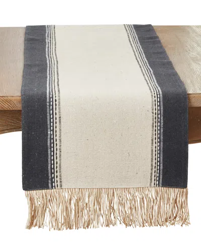 Saro Lifestyle Fringe Detail Banded Table Runner, 16" X 72" In Black,natural