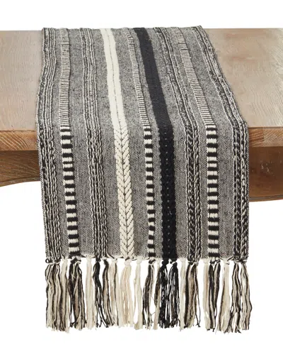 Saro Lifestyle Fringe Detail Braided Stripe Table Runner, 14" X 72" In Black