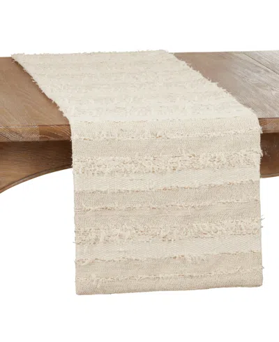 Saro Lifestyle Fringe Stripe Design Table Runner, 16"x108" In Ivory