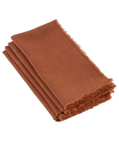 Saro Lifestyle Fringe Table Napkins, Set Of 4 In Brown