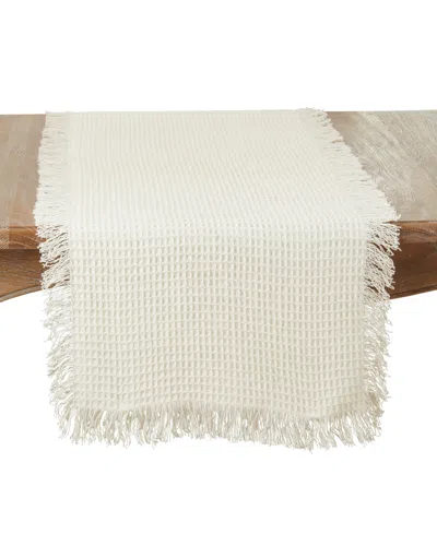 Saro Lifestyle Fringe-touched Waffle Weave Table Runner, 16" X 72" In Natural
