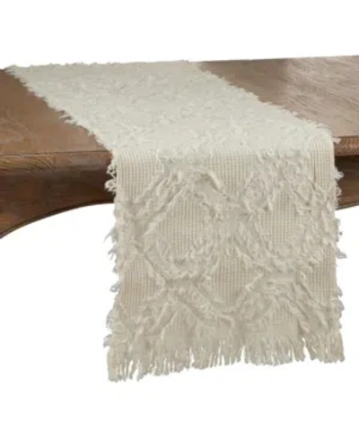 Saro Lifestyle Fringe Waffle Weave Runner In Ivory