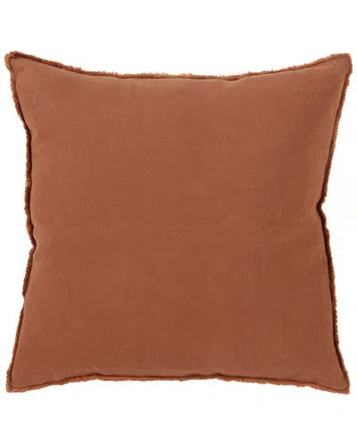 Saro Lifestyle Fringed Linen Down-filled Pillow In Brown